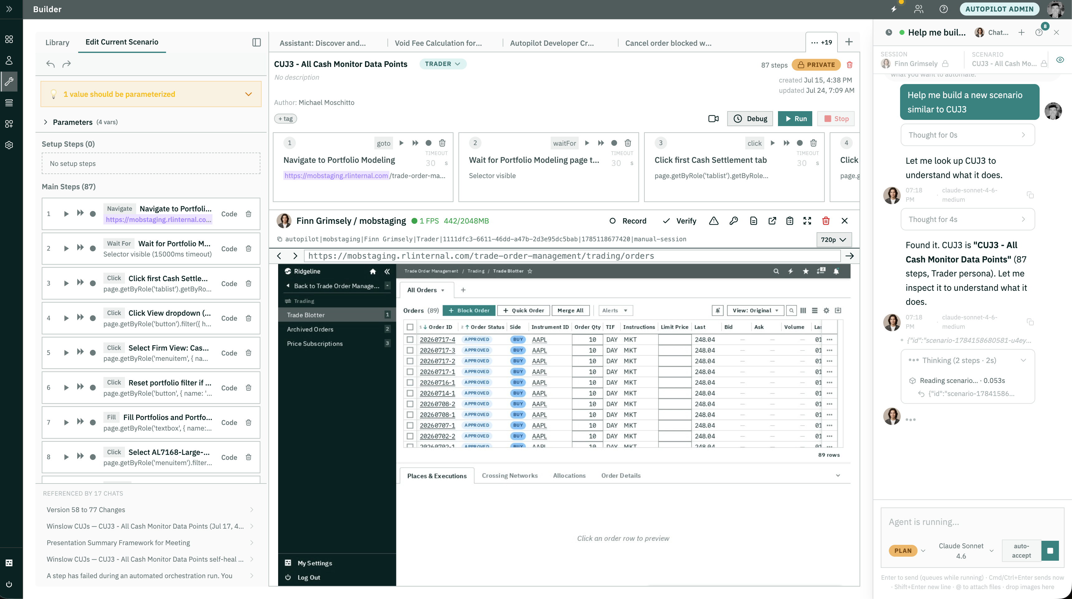 Agent composer with a plan or proposed browser steps visible before execution